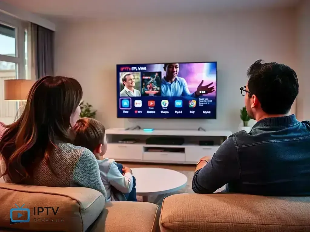 Family enjoying premium IPTV entertainment