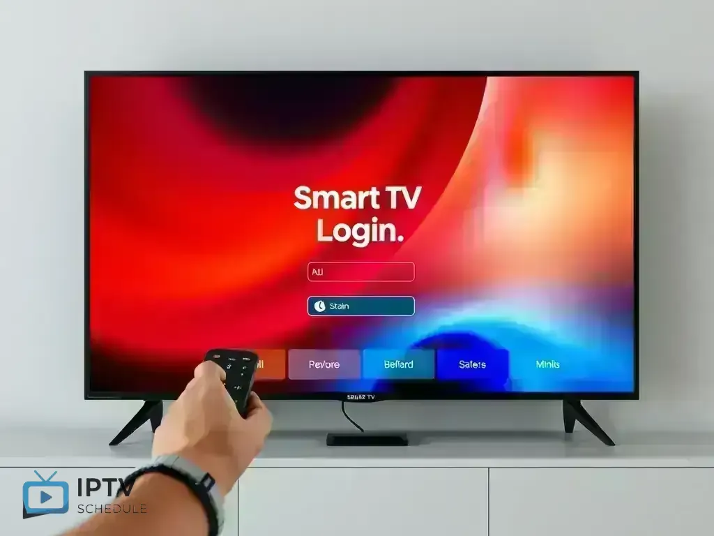 Smart TV login screen with remote control